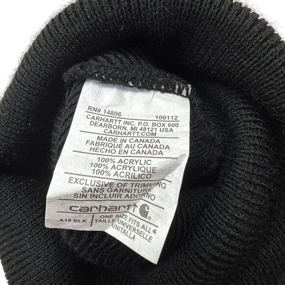 Carhartt Black Knit Cuffed Beanie Hat With Embroidered Logos - New - Picture 9 of 10